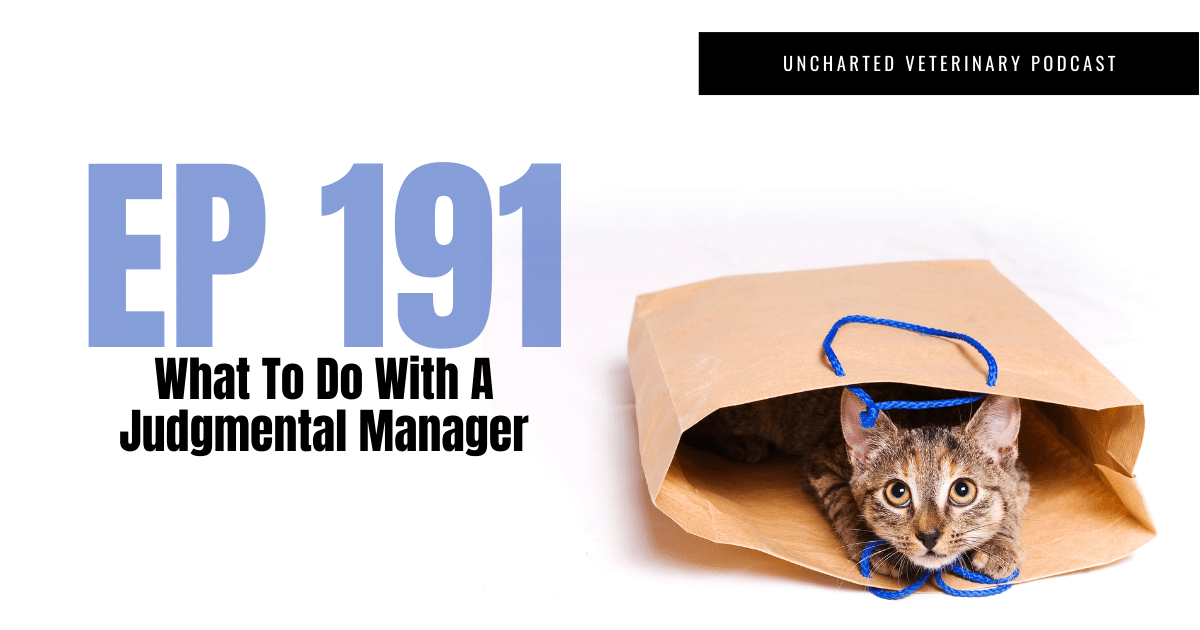 Uncharted Veterinary Podcast Episode 191 Cover Image, photo of a cat in a paper bag