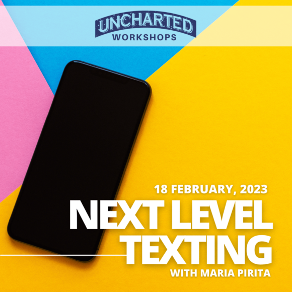 image of a phone with text 'next level texting'